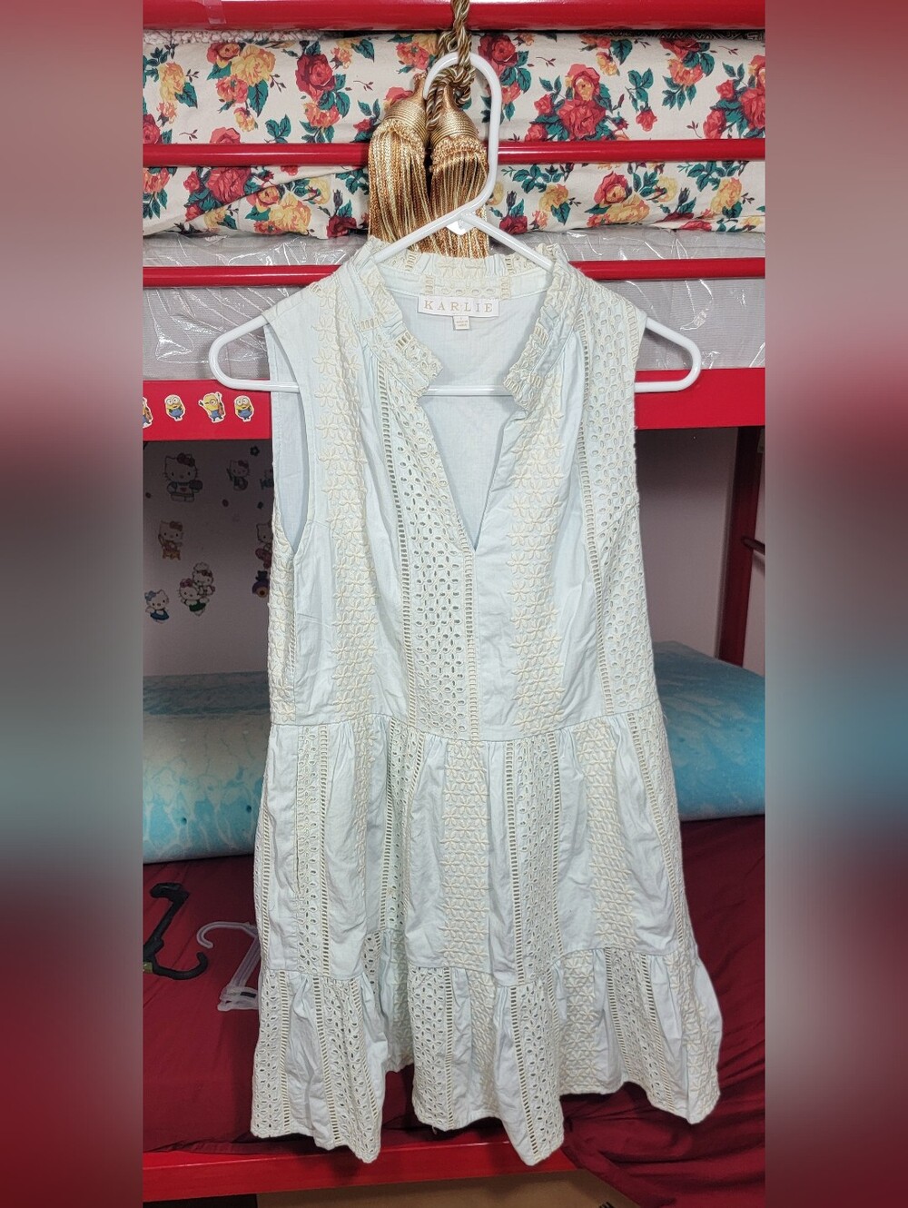 Karlie Light Mint Eyelet Sleeveless Dress Size Large